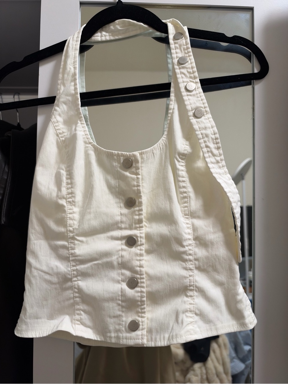 Mango White Button-Front Halter Tank Top